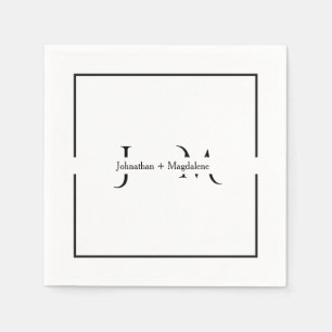 Minimalistische zwarte & witte monogram trouw servet