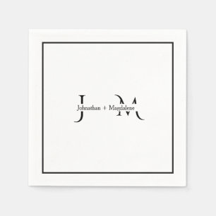 Minimalistische zwarte & witte monogram trouw servet