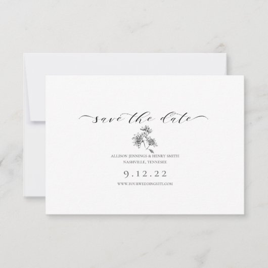 Minimalistische Zwarte Witte Save the Date Calligr (Voorkant)