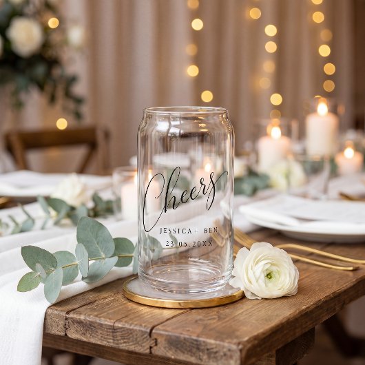Minimalistische zwarte witte script aangepaste tro blikvorm glas