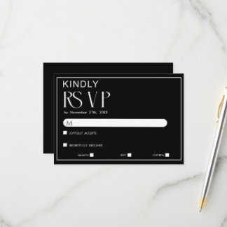 Minimalistische Zwarte & Witte Trouw RSVP Kaart