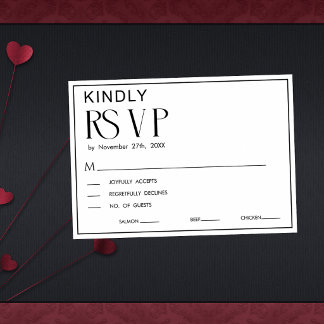 Minimalistische Zwarte & Witte Trouw RSVP Kaart