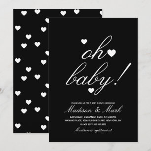 Minimalistische Zwevende Harten Zwarte Baby Shower Kaart