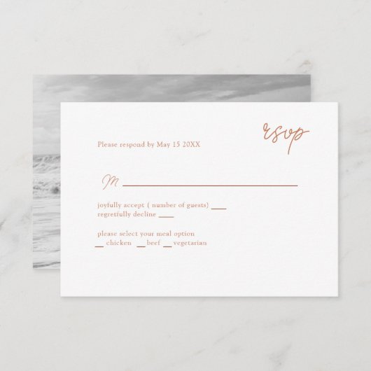 MInimally caramel script RSVP (Devant / Derrière)