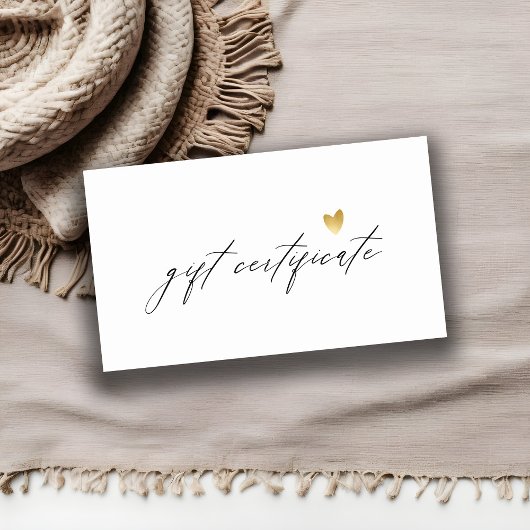 Minimum Simple Script Gold Heart Certificat cadeau