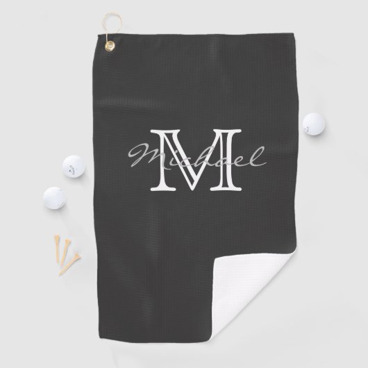 Minimumnaam legant en donkergrijze monogram golfhanddoek (Insitu)