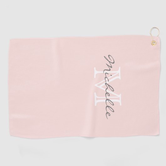Minimumnaam legant en monogram roze golfhanddoek (Horizontaal)