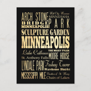 Minneapolis City of Minnesota State Typography Art Briefkaart