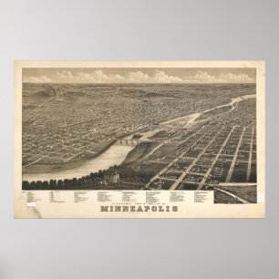 Minneapolis Minnesota 1879 Antiek Panoramische Kaa Poster