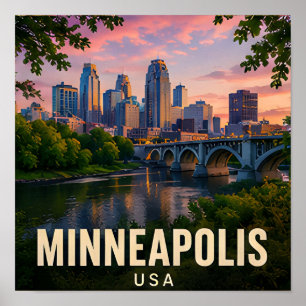 Minneapolis Minnesota Rivierstad Reis Cadeau Poster
