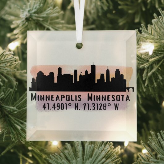 Minneapolis MN City Skyline Glass Ornament (Insitu)