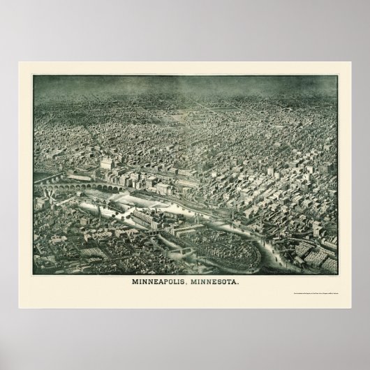 Minneapolis, MN Panorama Map - 1879 Poster (Voorkant)
