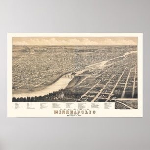 Minneapolis MN Panoramische Kaart DIGITAAL OPGELOS Poster