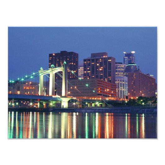 Minneapolis Skyline bij nacht Foto Afdruk (Voorkant)