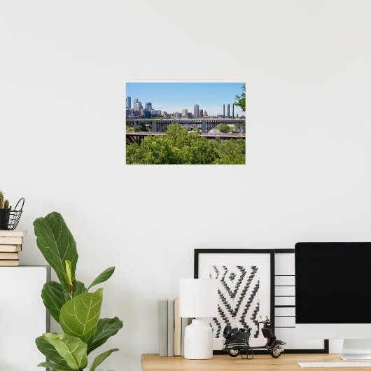 Minneapolis Skyline en Bridges Poster (Thuiskantoor)