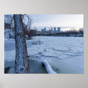 minneapolis skyline en icy mississippi poster