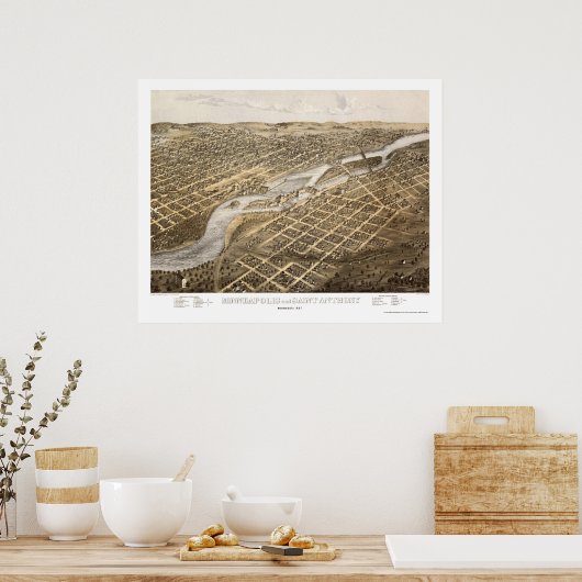 Minneapolis & St. Anthony, MN Panoramic Map - 1867 Poster (Keuken)