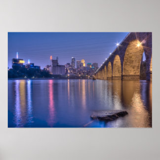 Minneapolis Stone Arch Bridge op Twilight Poster