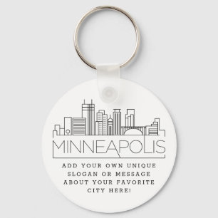 Minneapolis Stylized Skyline Aangepaste slogan Sleutelhanger