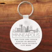 Minneapolis Stylized Skyline | Aangepaste slogan Sleutelhanger (Voorkant)