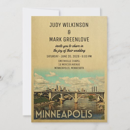 Minneapolis Wedding Invitation midden in de eeuw Kaart (Voorkant)