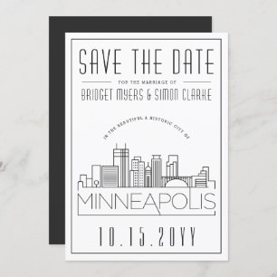 Minneapolis Wedding Skyline Save the Date Kaart