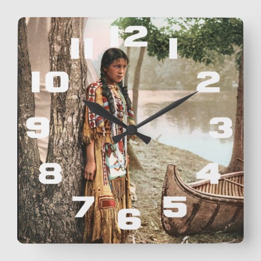 Minnehaha 1897 Native American Hiawatha  Vierkante Klok (Voorkant)