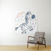 Minnelijke Cartoonzebra met Regenboog en Sterren | Wandkleed (In situ)