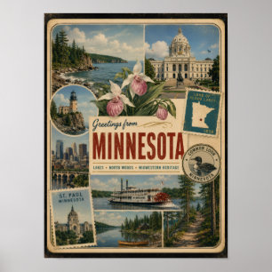Minnesota Authentieke Vintage Stijl Poster