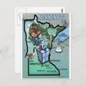 Minnesota Cartoon Map Briefkaart (Voorkant / Achterkant)