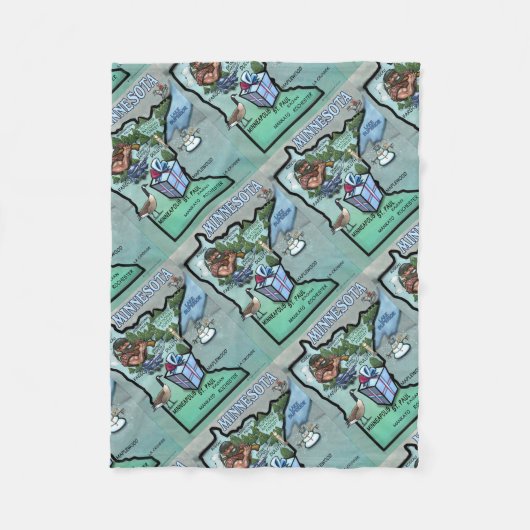 Minnesota Cartoon Map Fleece Deken (Voorkant)