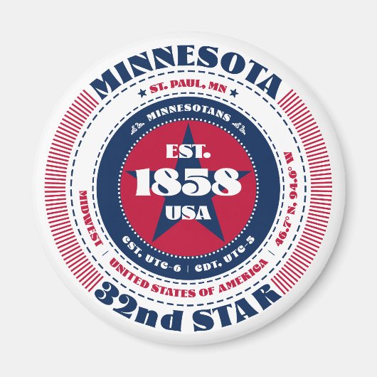 Minnesota Circle Typography Souvenir Magnet Magneet (Voorkant)