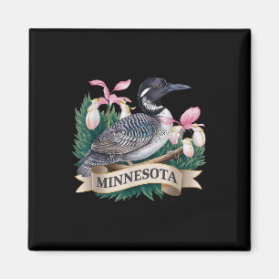 Minnesota Common Loon Bird en Lady Slippers Flow Magneet