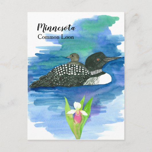Minnesota Common Loon Waterverf Lake Briefkaart (Voorkant)