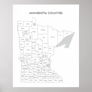 Minnesota County's kaart met provincienamen Poster