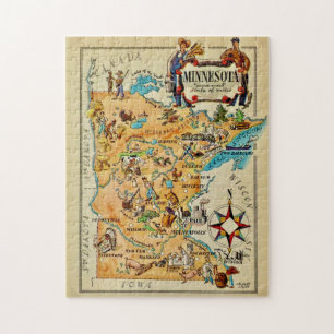 Minnesota geïllustreerde 11x14 kaart legpuzzel