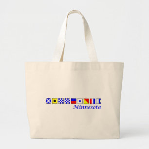 Minnesota, gespeld in alfabet onder nautische vlag grote tote bag