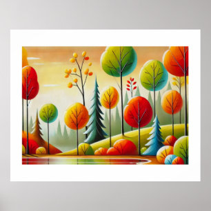 Minnesota herfstbos en meer poster