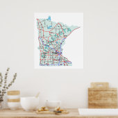 Minnesota Interstate Map Afdrukken Poster (Keuken)