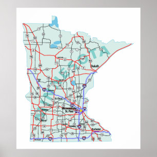 Minnesota Interstate Map Afdrukken Poster