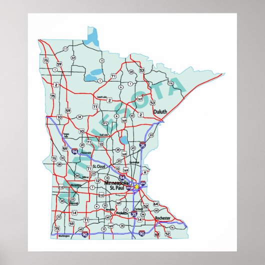 Minnesota Interstate Map Afdrukken Poster (Voorkant)