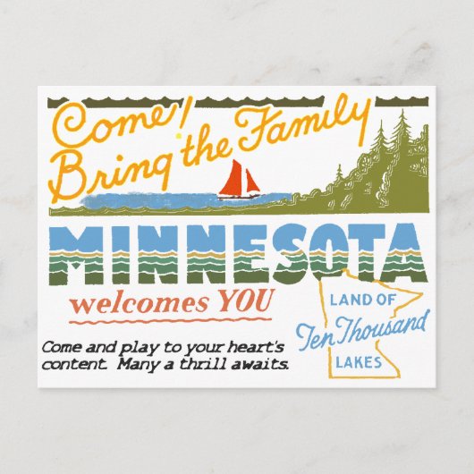 Minnesota - Land van Tien Duizenden Meren Briefkaart (Voorkant)