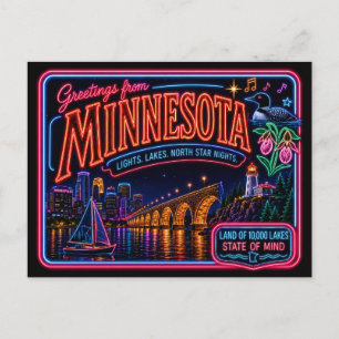 Minnesota Neon Staat Retro Vintage Briefkaart
