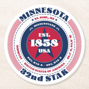 Minnesota rood wit blauw typografie ronde kartonnen onderzetter