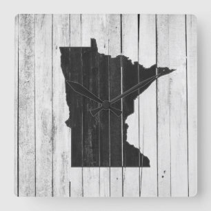 Minnesota Rustic Black en White Wood Panel Boerder Vierkante Klok