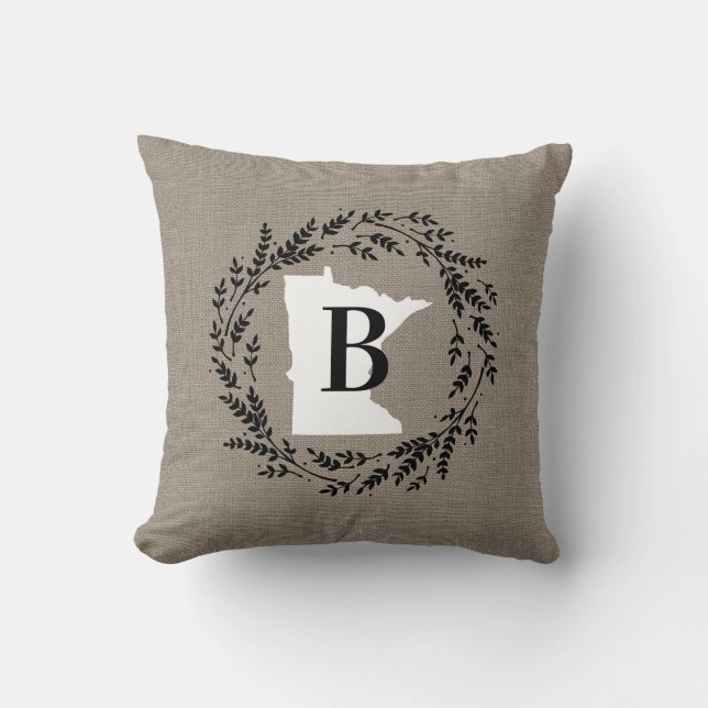 Minnesota Rustic Wreath Monogram Sierkussen (Voorkant)