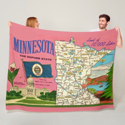 Minnesota Staat Kaart Throw Fleece Deken (In situ)