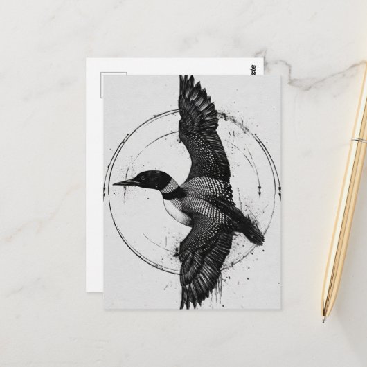 Minnesota Staatsvogel Loon in vlucht Briefkaart (Voorkant / Achterkant in situ)