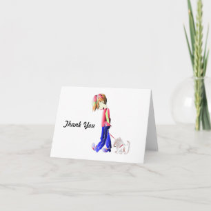 Minnie-me! Jongen die Westie Dog Art lopen Bedankkaart