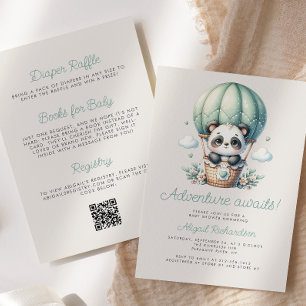 Minnie Panda Mintgroene Ballon QR Code Baby Shower Kaart